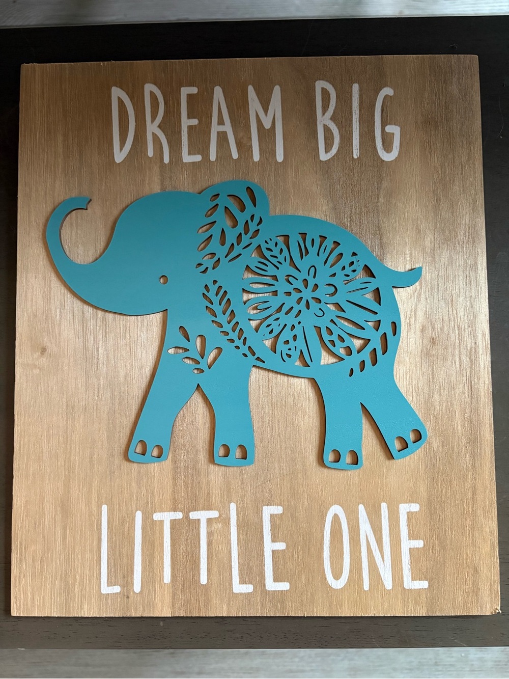 Elephant Wood Wall Decor Plaque - "Dream Big Little One" Nursery Sign